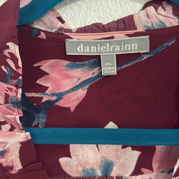 Daniel Rainn- maroon floral chifon blouse- Size XXL - Picture 3 of 7